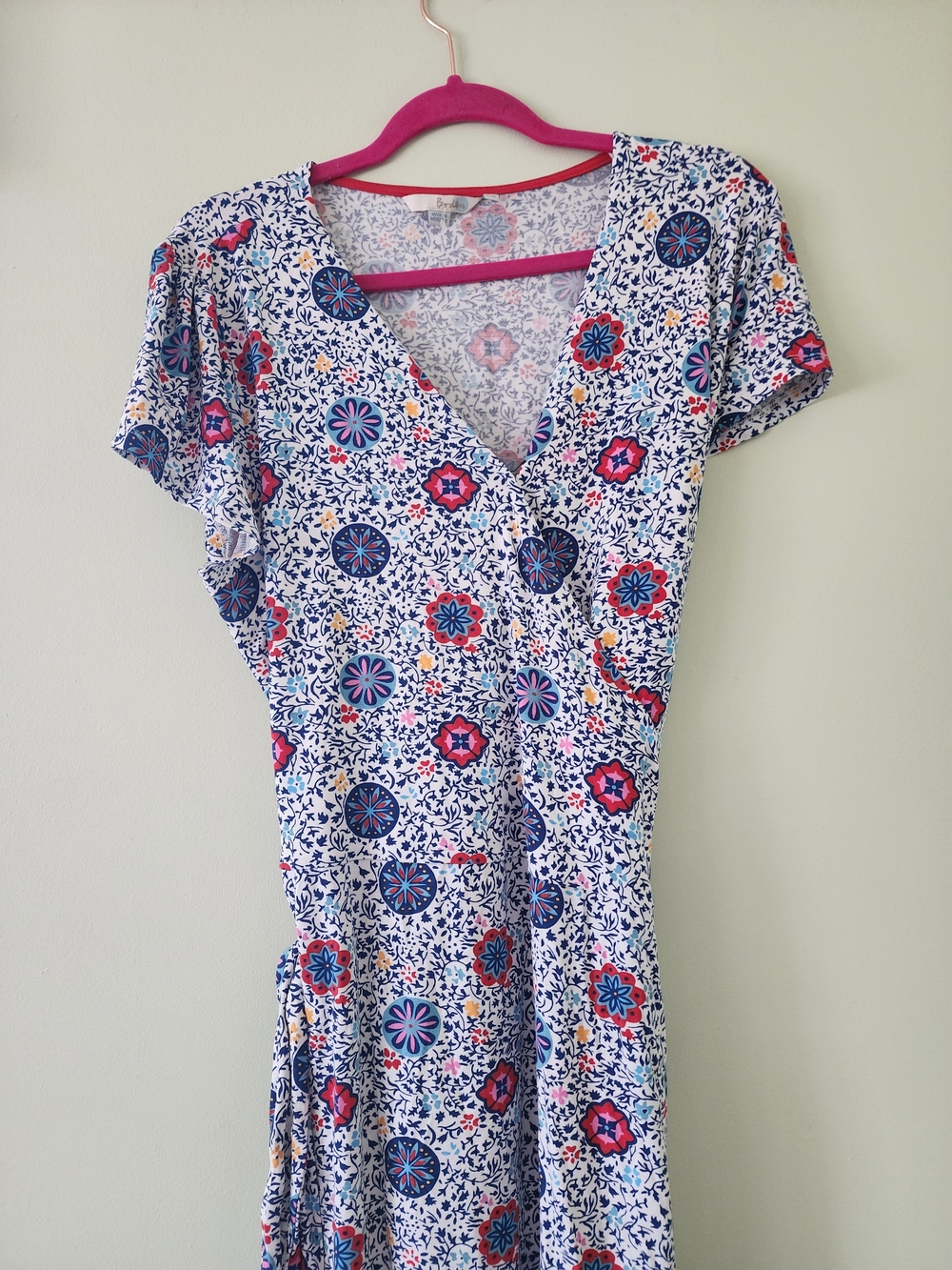 Boden Floral Wrap Dress in White, Blue, Pink